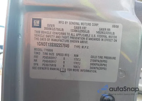 2008 Chevrolet Trailblazer Fleet из США, поврежденный, VIN 1GNDT13S382257849